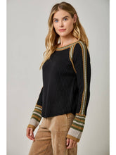 Raglan Sleeve Trim Detail Sweater Top - Black or Ivory