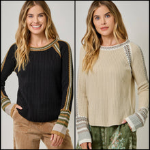 Raglan Sleeve Trim Detail Sweater Top - Black or Ivory