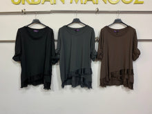 Raw Edge Fringe Hem Top - Brown, Black or Grey