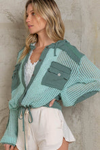 POL Open knit button down pocket hooded shirt top - Assorted Colors