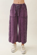 Mineral Washed Boho Trim Wide Leg Pants - Ashed Black or Eggplant