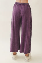 Mineral Washed Boho Trim Wide Leg Pants - Ashed Black or Eggplant