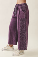 Mineral Washed Boho Trim Wide Leg Pants - Ashed Black or Eggplant