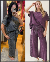 Mineral Washed Boho Trim Wide Leg Pants - Ashed Black or Eggplant