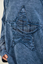 Mineral Washed Distressed Star Patch Plaid Top - Navy