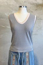POL V neck fitted fit sleeveless top in rib with color contrast - Light Grey