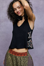 POL POL V neck, sleeveless relaxed fit top in rib with star patch on side - Black