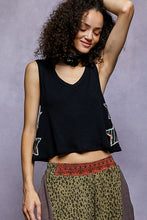 POL POL V neck, sleeveless relaxed fit top in rib with star patch on side - Black