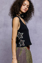 POL POL V neck, sleeveless relaxed fit top in rib with star patch on side - Black