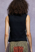 POL POL V neck, sleeveless relaxed fit top in rib with star patch on side - Black