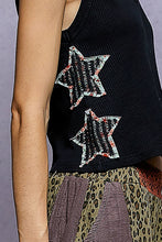 POL POL V neck, sleeveless relaxed fit top in rib with star patch on side - Black