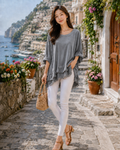 Raw Edge Fringe Hem Top - Brown, Black or Grey