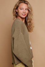 POL Round neck long sleeve peace sign solid sweater - Charcoal/White or Olive/White