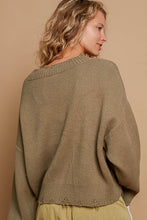 POL Round neck long sleeve peace sign solid sweater - Charcoal/White or Olive/White