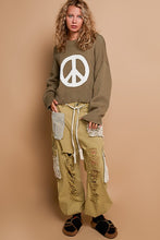 POL Round neck long sleeve peace sign solid sweater - Charcoal/White or Olive/White