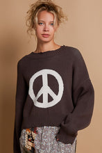 POL Round neck long sleeve peace sign solid sweater - Charcoal/White or Olive/White