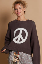 POL Round neck long sleeve peace sign solid sweater - Charcoal/White or Olive/White
