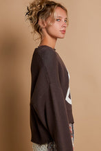 POL Round neck long sleeve peace sign solid sweater - Charcoal/White or Olive/White