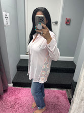 Vintage Havana Square Crochet Insert Button Up - Soft Pink/Peach/White/Soft Silver