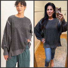 Oversized Raw Edge Crew Neck Sweatshirt - Charcoal