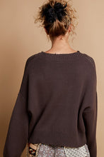 POL Round neck long sleeve peace sign solid sweater - Charcoal/White or Olive/White