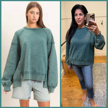 Acid Wash Raw Edge Sweatshirt - Dark Teal