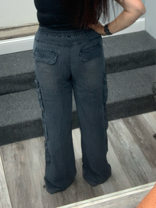 VINTAGE HAVANA DARK DENIM WASHED TENCEL CARGO PANT
