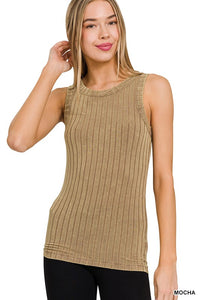 RIBBED SLEEVELESS TANK TOP WITH EXPOSED SEAM - ASSORTED COLORS