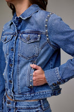 Hidden Medium Pearl Embellished Fitted Trucker Jacket - Embellishment Blue