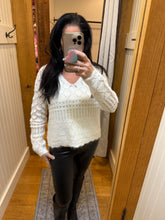 Open Crochet V-neck Oversized Crop Sweater - White