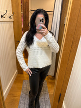 Open Crochet V-neck Oversized Crop Sweater - White