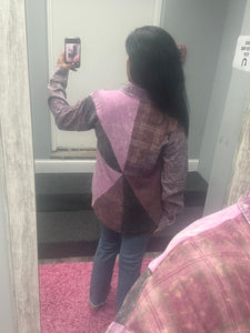 Color Blocked Washed Button Down Shirt - Dusty Lavender or Washed Green