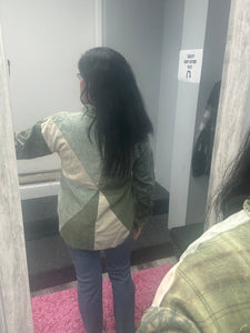 Color Blocked Washed Button Down Shirt - Dusty Lavender or Washed Green
