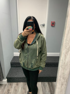 POL Washed Distressed Zip-up Hoodie - Assorted Colors