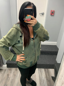 POL Washed Distressed Zip-up Hoodie - Assorted Colors
