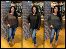 Raw Edge Fringe Hem Top - Brown, Black or Grey