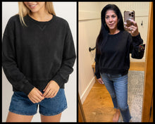 Acid Wash Seam Detail Crew Neck Sweatshir - Black