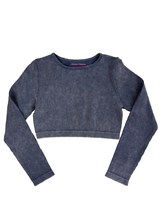 Ribbed Mineral Wash Long Sleeve Crop Top - Barbie Pink Mineral, Navy Mineral or Black