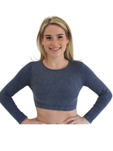 Ribbed Mineral Wash Long Sleeve Crop Top - Barbie Pink Mineral, Navy Mineral or Black