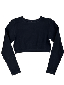 Ribbed Mineral Wash Long Sleeve Crop Top - Barbie Pink Mineral, Navy Mineral or Black