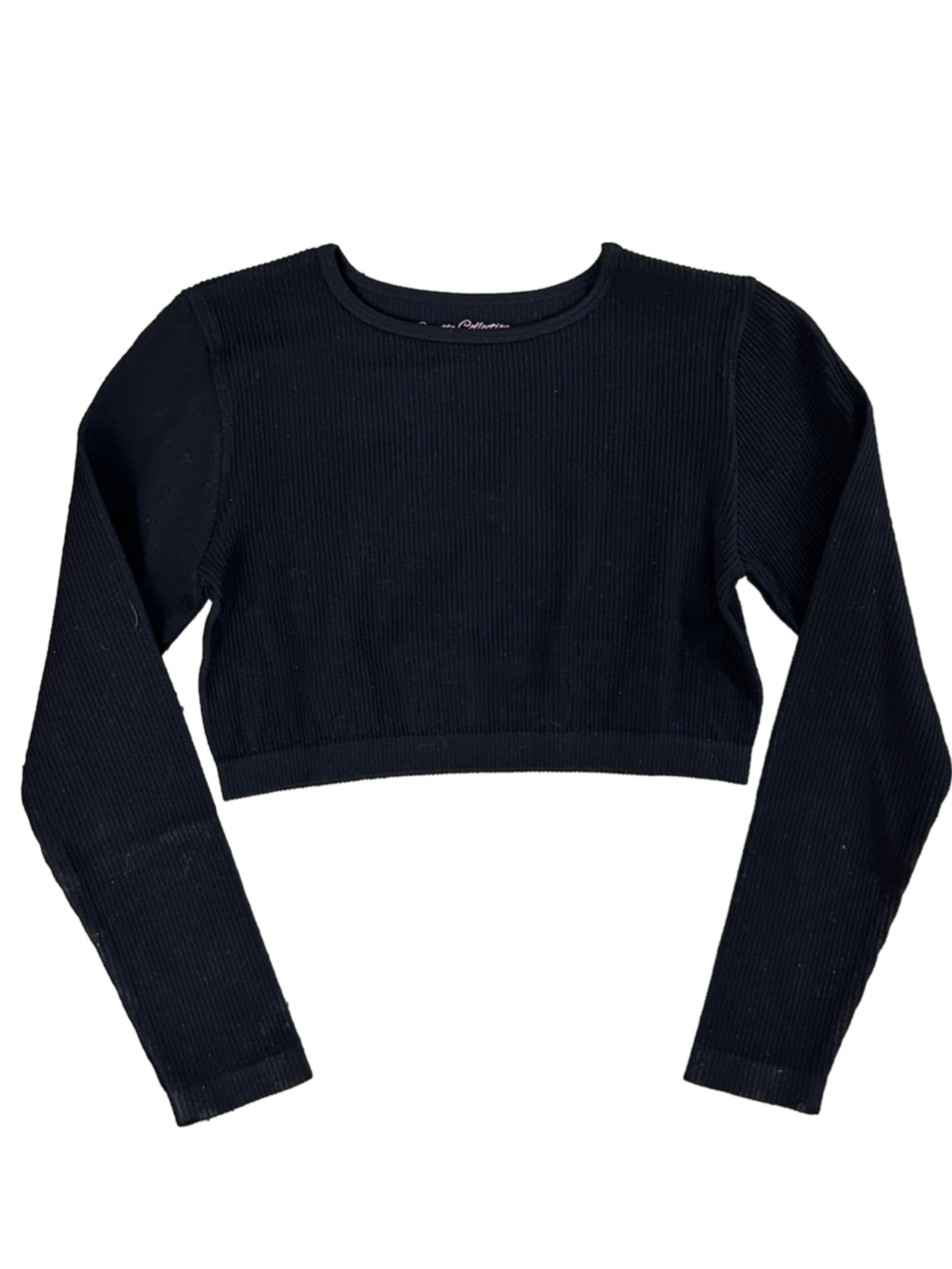 Ribbed Mineral Wash Long Sleeve Crop Top - Barbie Pink Mineral, Navy Mineral or Black