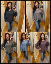 Mineral Washed Waffle Raglan Long Sleeve Top - Assorted Colors