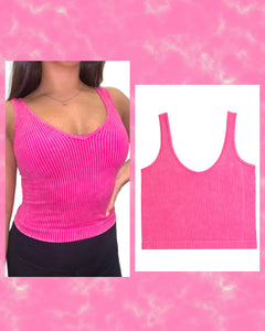 Mineral Wash Seamless Rib Tank Top - Barbie Pink