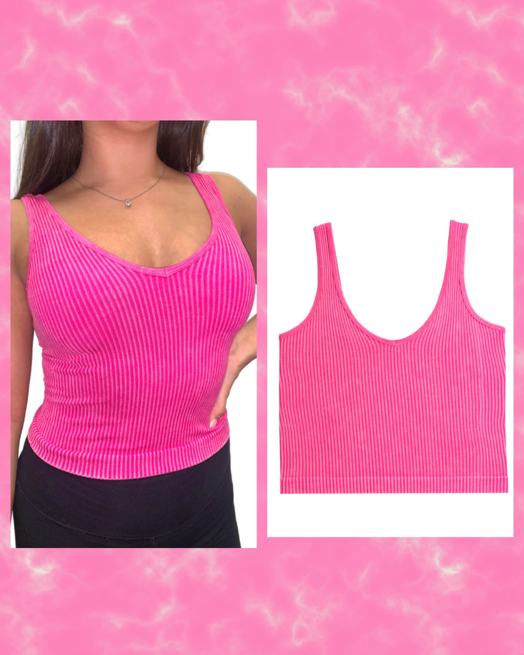 Mineral Wash Seamless Rib Tank Top - Barbie Pink