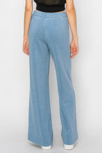 MID RISE DRAWSTRING FLARED PANTS - GREY BLUE