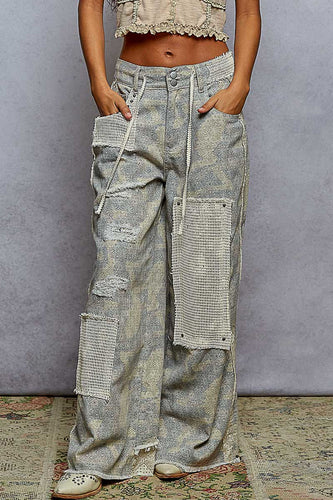 POL Camo pants in denim with stud detail