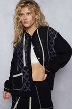 POL jacket with hoodie, balloon sleeve, relaxed fit top in lace with stitch detail pointed solid pattern - Black or Natural