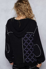 POL jacket with hoodie, balloon sleeve, relaxed fit top in lace with stitch detail pointed solid pattern - Black or Natural