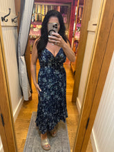 Eyelet Embroidered And Printed V Neck Midi Dress - Navy