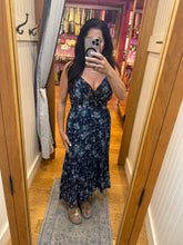 Eyelet Embroidered And Printed V Neck Midi Dress - Navy
